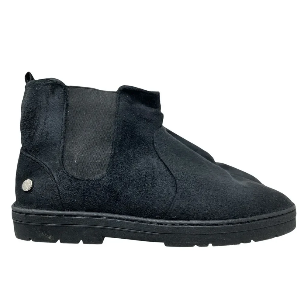 Steve Madden Slipper Boots Mens 10 Black Fabric Upper Faux Fur Lined Clinton